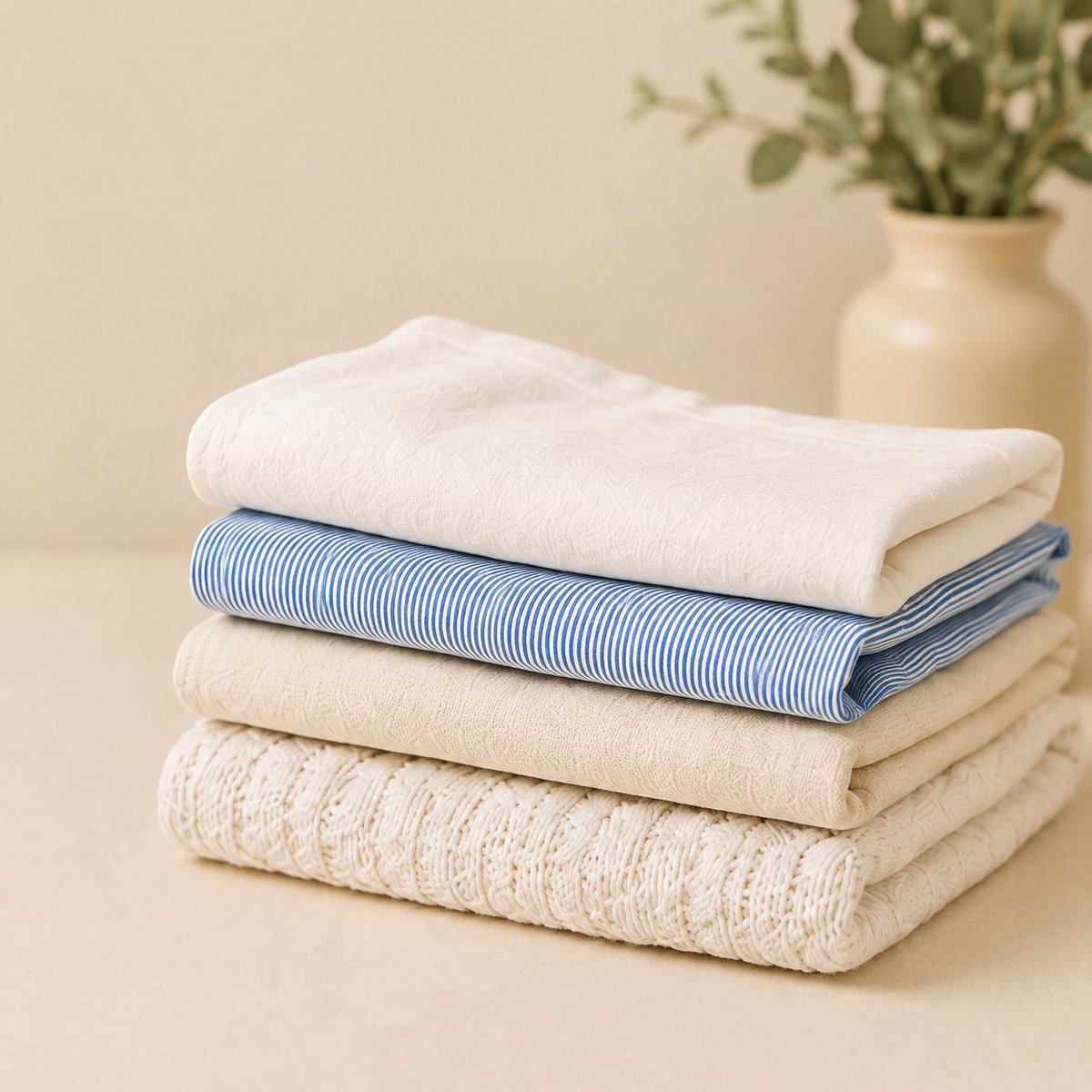 A stack of freshly washed folded laundry